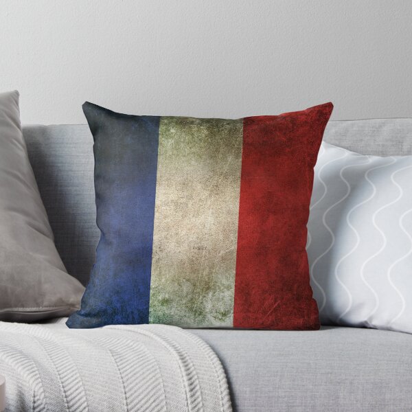 Old and Worn Distressed Vintage Flag of France Throw Pillow
