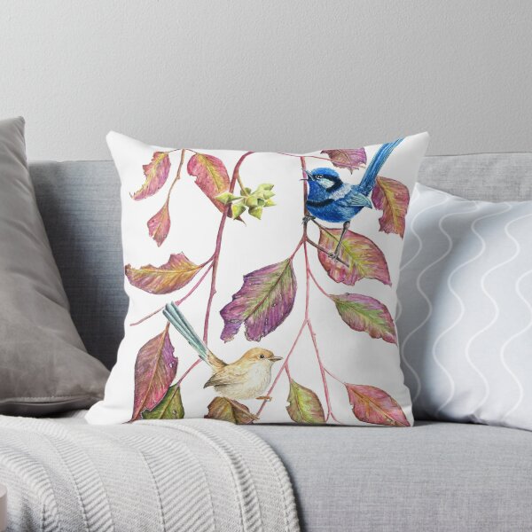 Splendid Fairy-Wrens in Australian Marri Throw Pillow