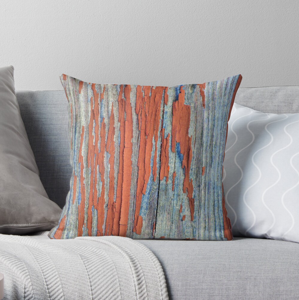 Rustic weathered wood in red Throw Pillow