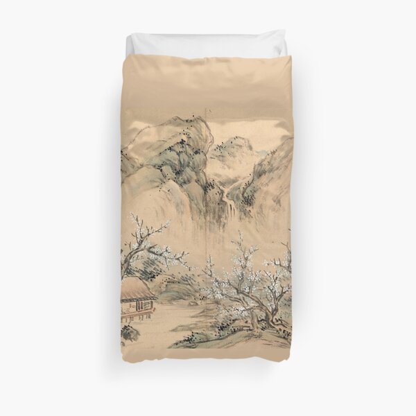 Landscapes of the Four Seasons-Spring (Restored Japanese Painting) Duvet Cover