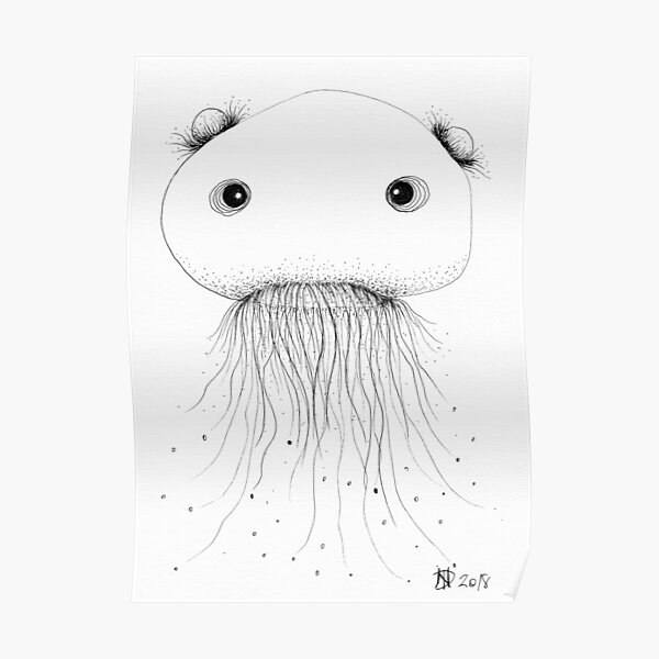 Jelly fish drawing by ND Poster