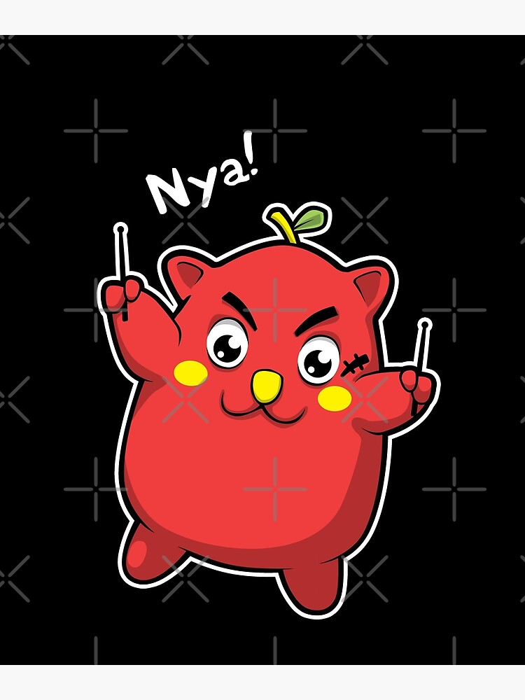 "Nyango Star Cute Japanese Apple Cat Drummer Mascot" Poster by
