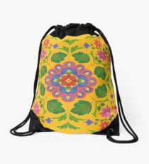 Floral Rangoli-Muster auf Gelb Turnbeutel