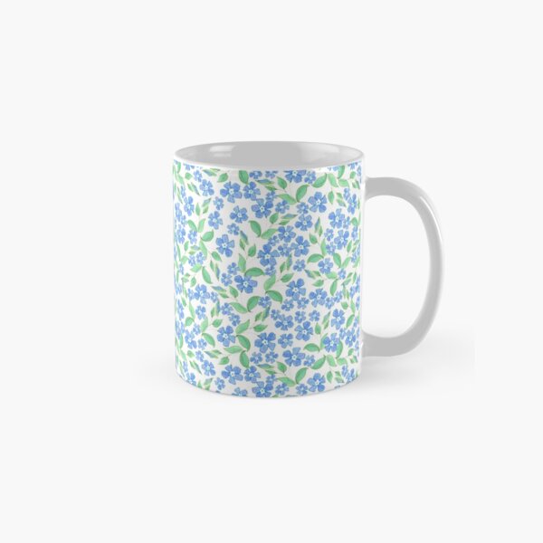 Pretty Ditsy Blue Green White Periwinkle Flowers Classic Mug