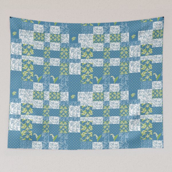 Item preview, Lily-of-the-Valley Faux Patchwork Pattern on Blue designed and sold by Judy Adamson.