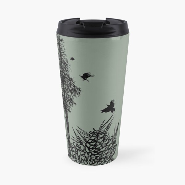 Pacific Northwest tree with crows and pinecones Travel Mug
