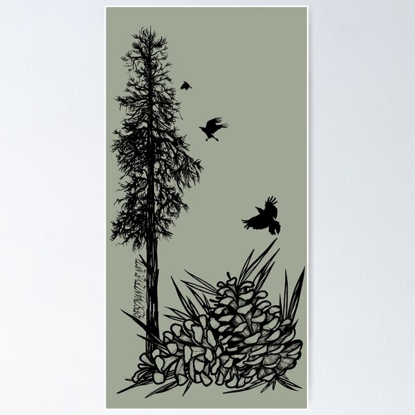 Pacific Northwest tree with crows and pinecones Poster