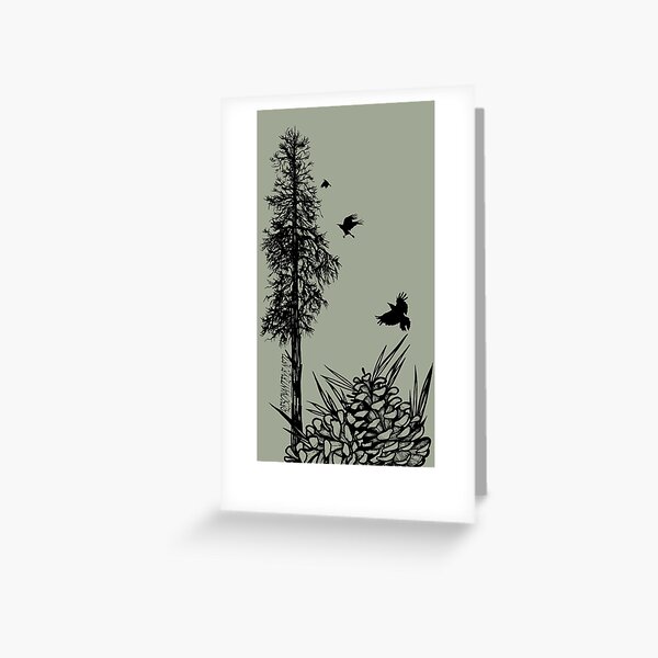 Pacific Northwest tree with crows and pinecones Greeting Card