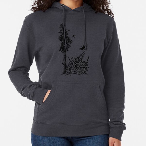 Pacific Northwest tree with crows and pinecones Lightweight Hoodie