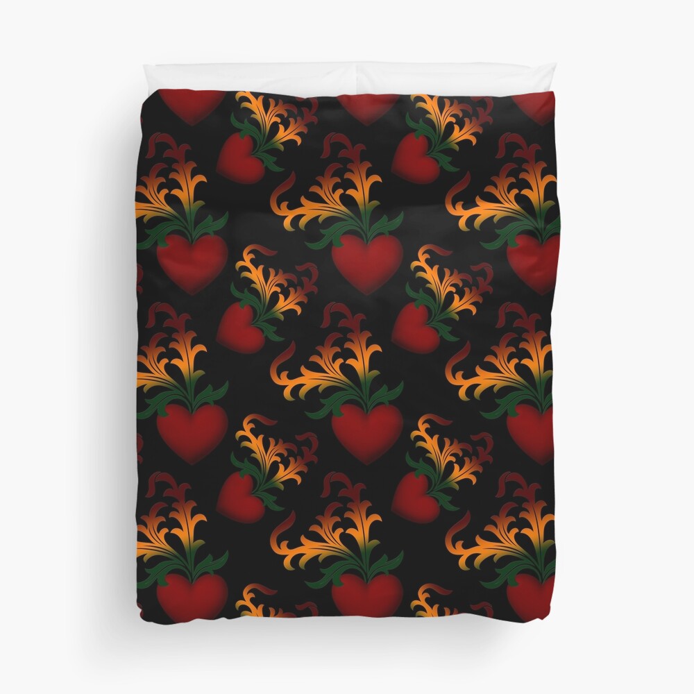 Xzendor7 Comforters, Duvet Covers and Throw Blankets - Elegance and Beauty 36 Flourish Hearts On Black Duvet Cover