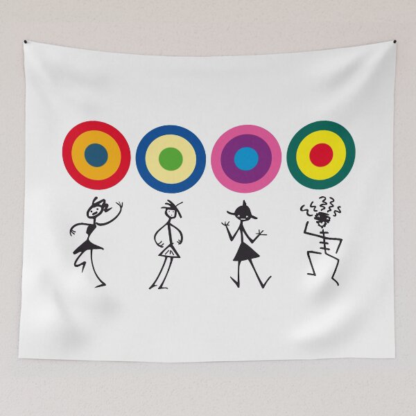Item preview, colorful circles dancing stick figures graffiti designed and sold by Helen-Storm.