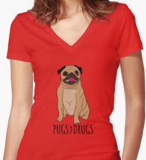 Pugs>Drugs Women's Fitted V-Neck T-Shirt