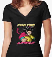 Goku SSJ4 "Push Your Limits" Yellow/ Red Letter Women's Fitted V-Neck T-Shirt