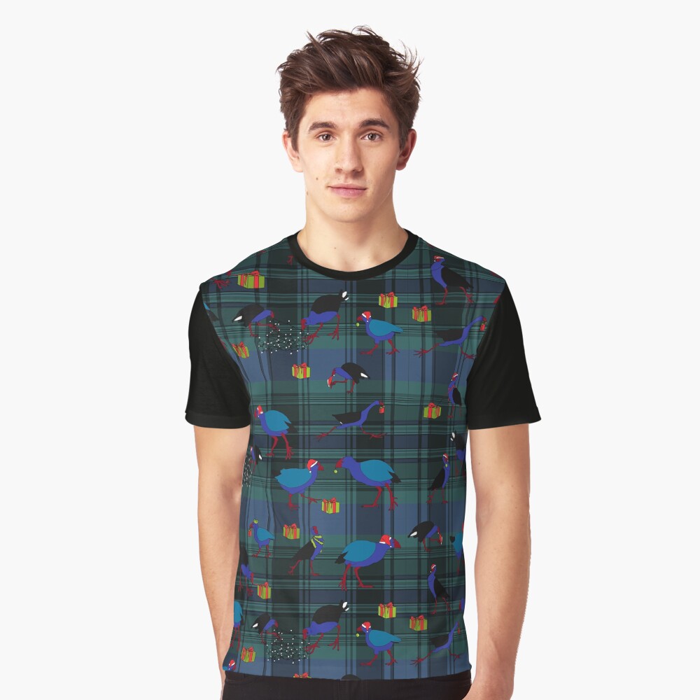 Pukeko and Takahe Party - Forest Plaid Graphic T-Shirt