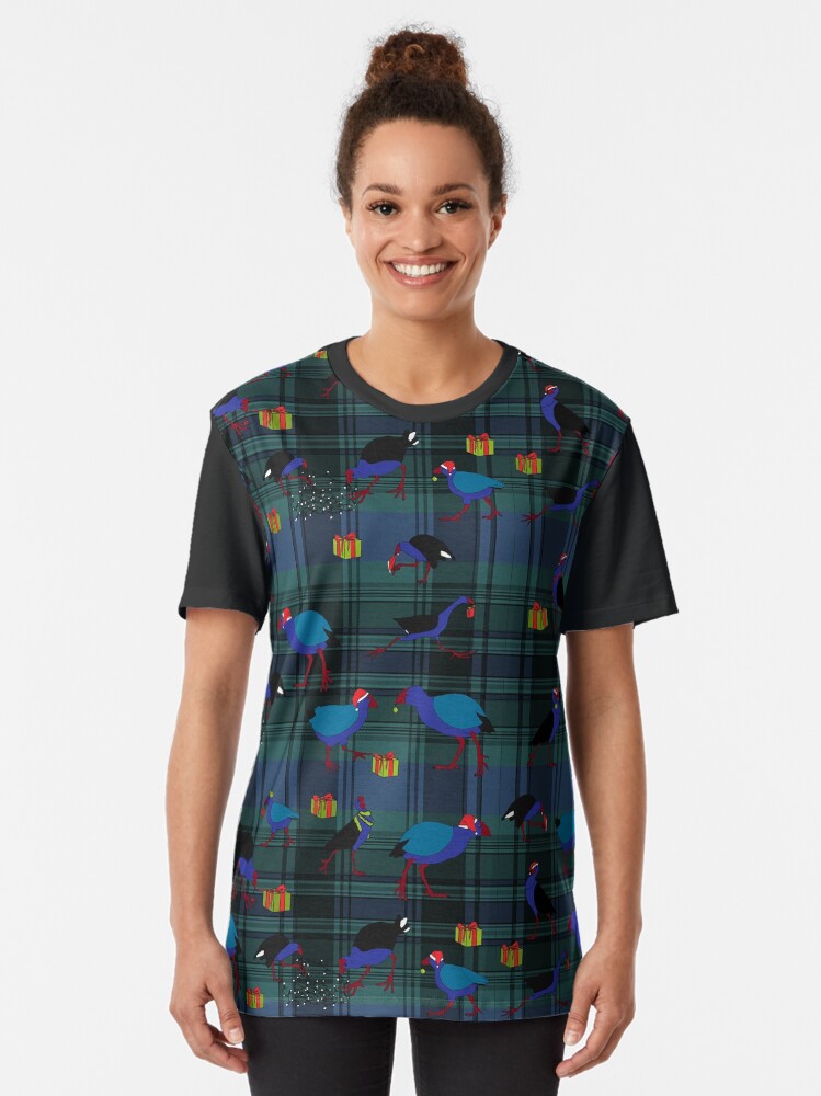 Alternate view of Pukeko and Takahe Party - Forest Plaid Graphic T-Shirt