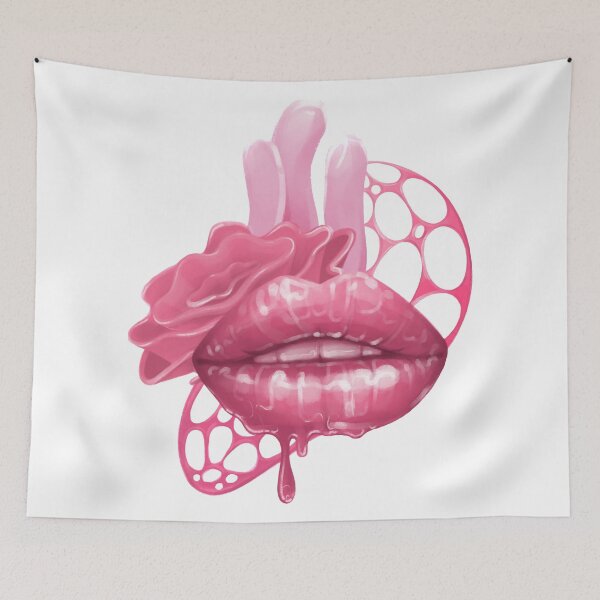 Item preview, Lips with flowing glossy lipsticks and fantasy floral decorations designed and sold by Ekaterina Glazkova.