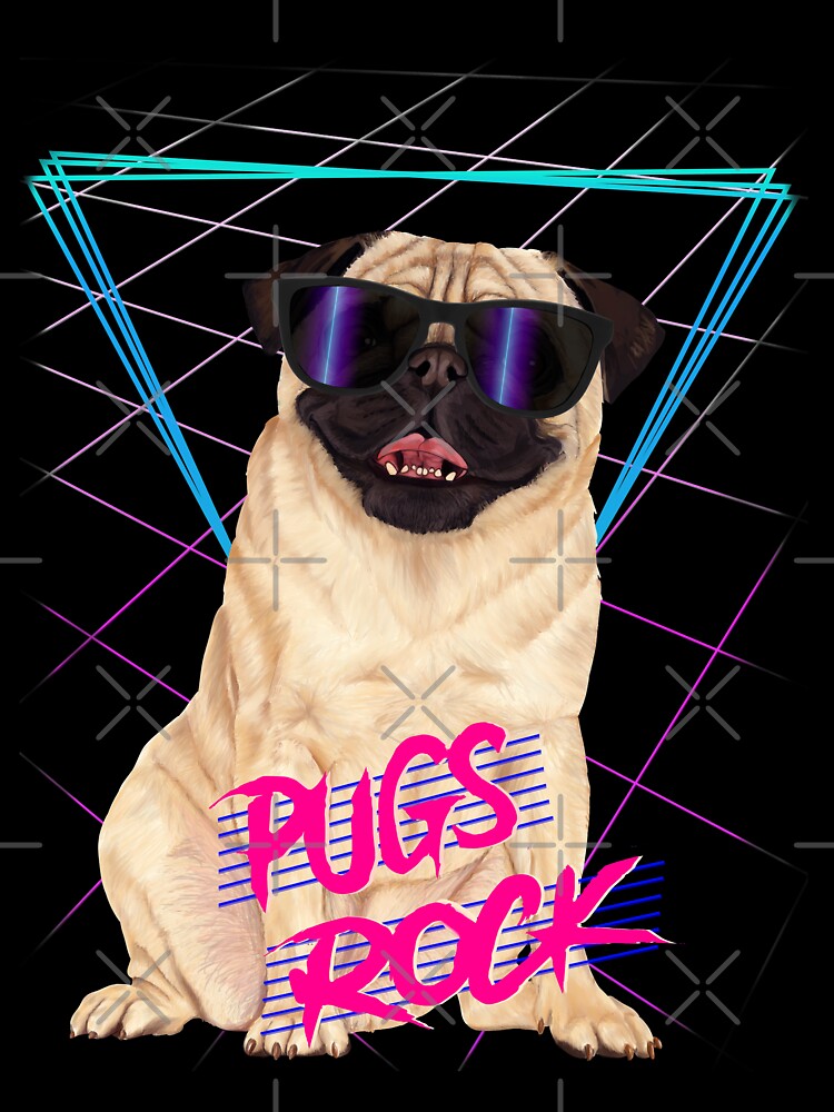 Pugs Rock - Retro 80s pug in sunglasses Kids T-Shirt for Sale by