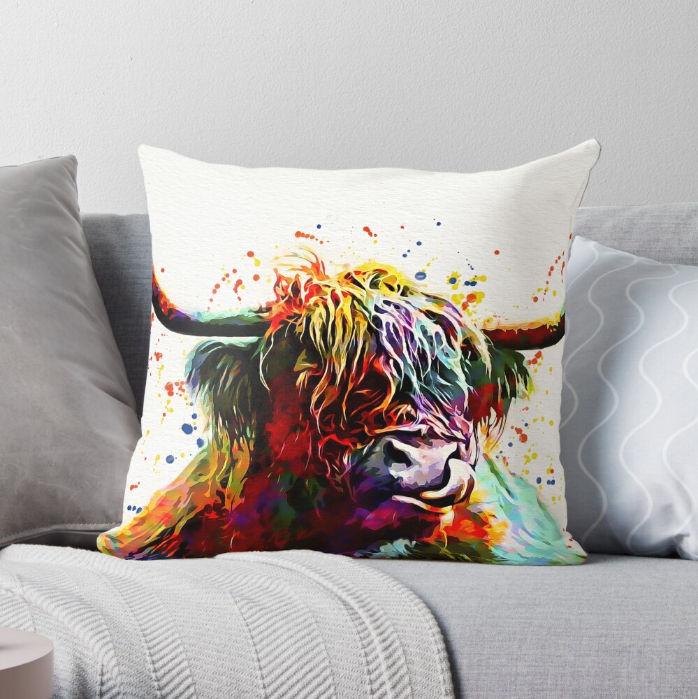 Highland Cow Animal Pillow Decorative Nursery Decor Farm Nursery