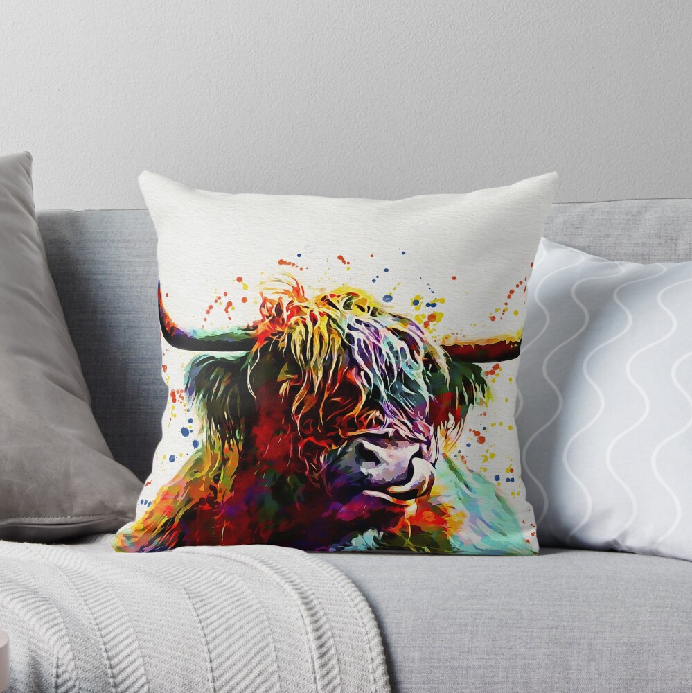 highland cow throw pillow