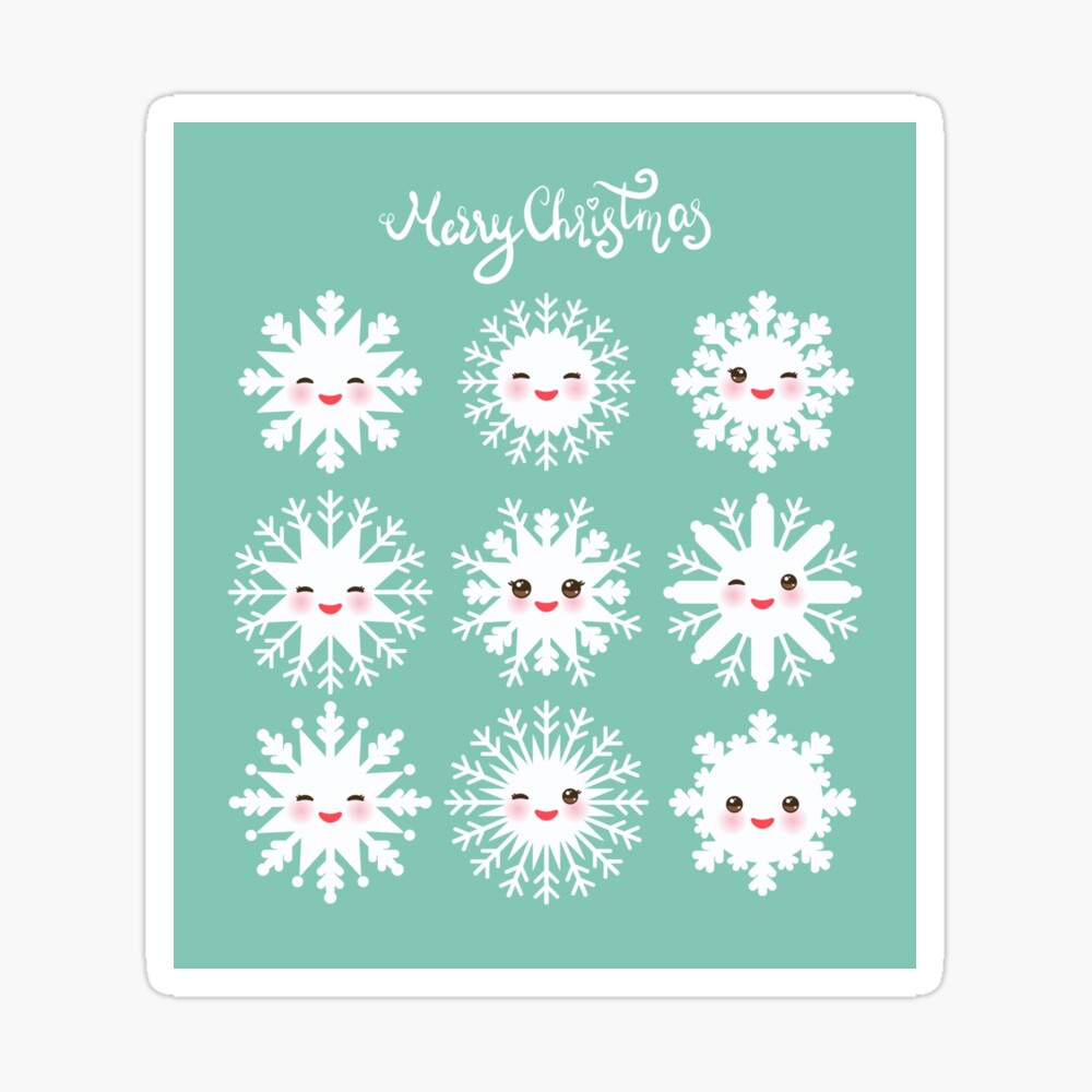 Download Merry Christmas Card Kawaii Snowflake On Mint Blue Background Greeting Card By Ekaterinap Redbubble PSD Mockup Templates