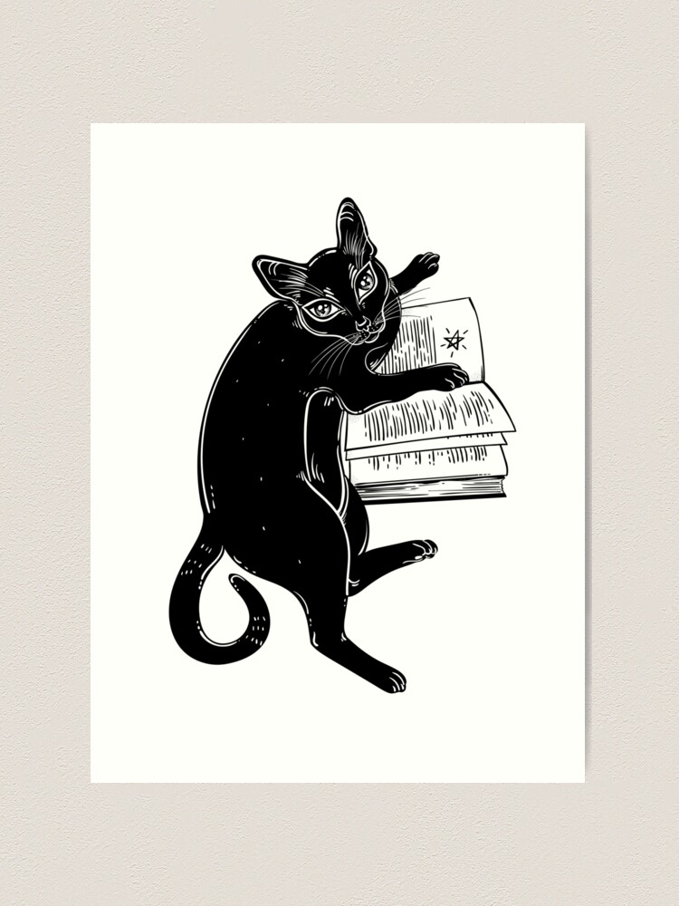 Black Cat Reading Magic Spell Book Sticker Aesthetic Wicca Wiccan