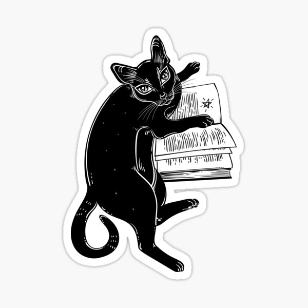 Smart black cat reading the magic book Sticker
