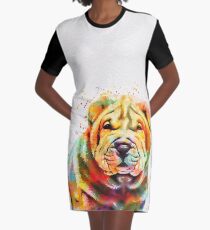 Shar Pei Dog Painting Graphic T-Shirt Dress