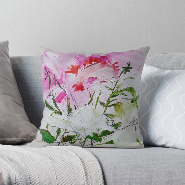 Brushed flowers Throw Pillow