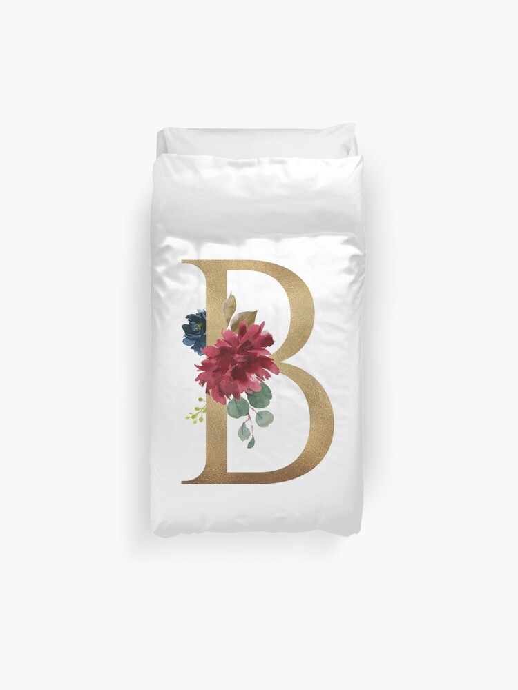 Golden Letter B Burgundy Flower Duvet Cover By Junkydotcom