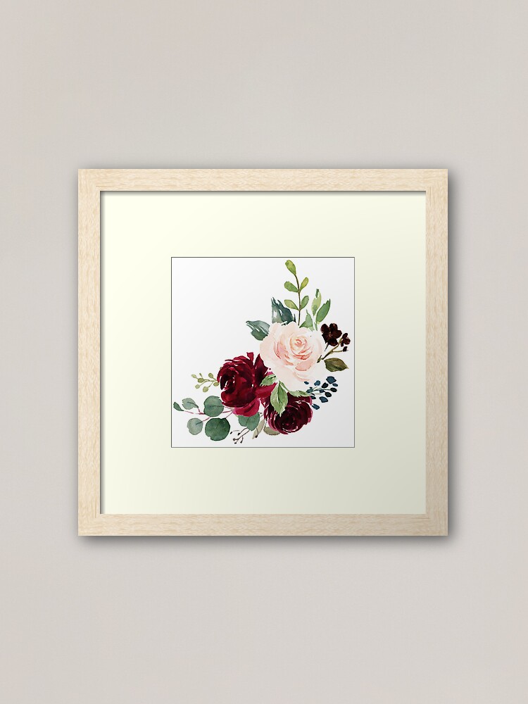 Pink burgundy floral bouquet Framed Art Print for Sale by junkydotcom