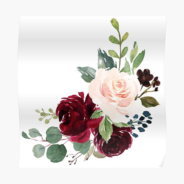 Pink burgundy floral bouquet Poster