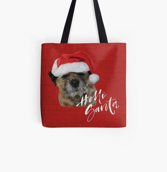 Border Terrier Cushion, Mug, Tote Bag, Sweatshirt - Hello Santa All Over Print Tote Bag
