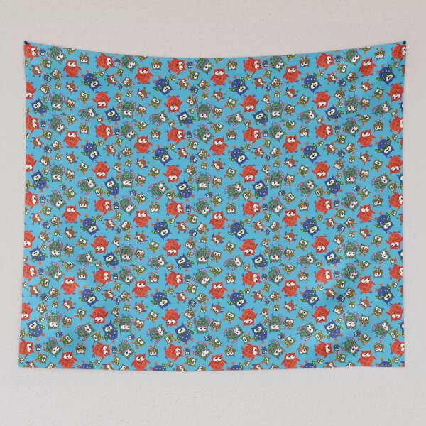 Item preview, Cute Quirky Owls on Blue Background designed and sold by Judy Adamson.