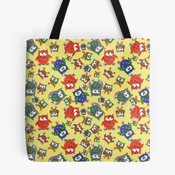 Item preview, Cute Quirky Owls on Yellow Background designed and sold by Judy Adamson.