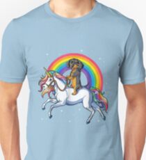 Camiseta unisex Dachshund paseo Unicornio
