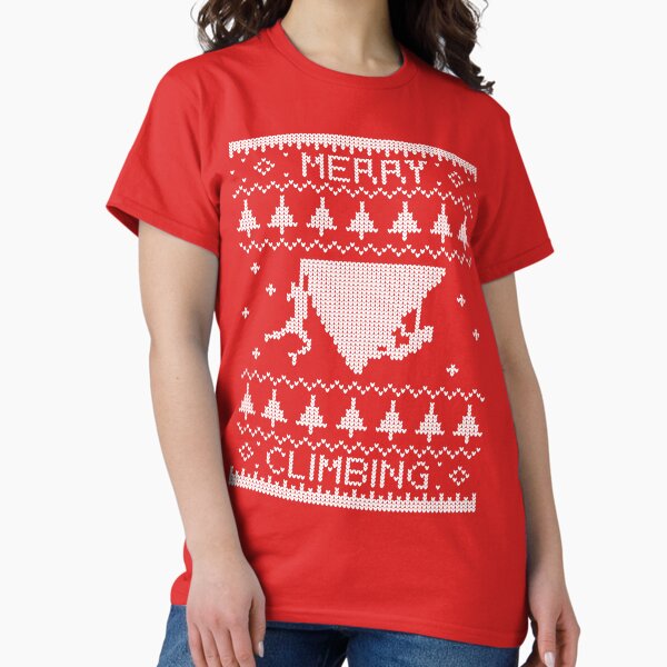 Aperçu de l'œuvre T-shirt de Noël pour l'escalade et l'assurage en bloc créée et vendue par Greyclothing.