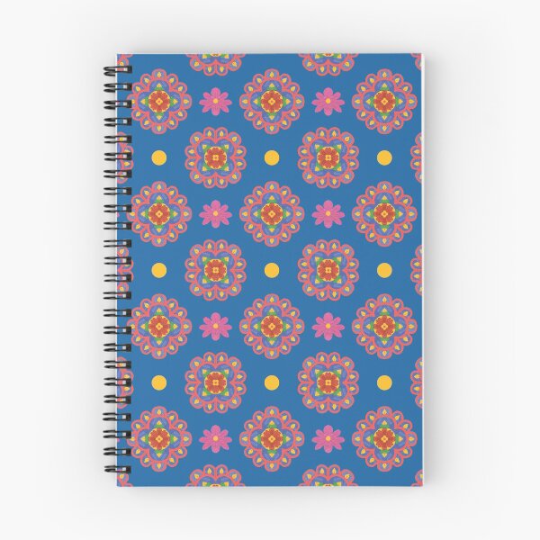 Item preview, Floral Rangoli Pattern on Deep Blue and Polkas on Blue designed and sold by Judy Adamson.