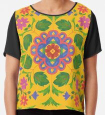 Floral Rangoli Pattern on Yellow Chiffon Top