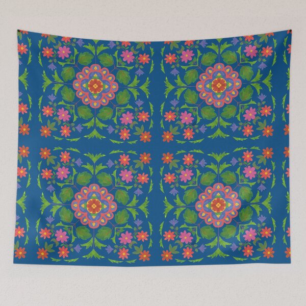 Item preview, Floral Rangoli Pattern on Blue designed and sold by Judy Adamson.