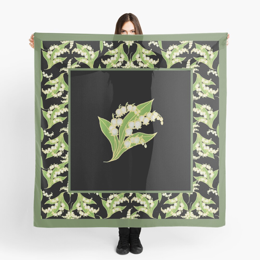 "Art Nouveau Lily of the Valley Motif and Border on Black ...