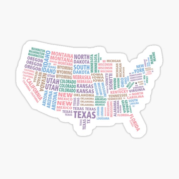 States as Text Map Sticker