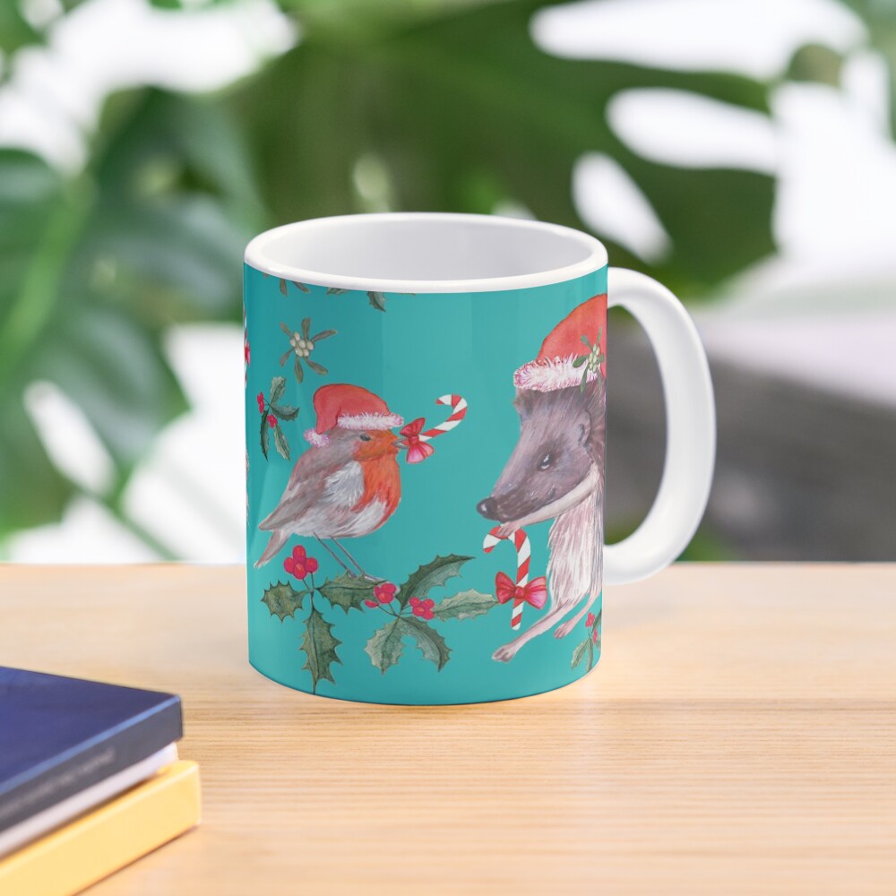 Robin Santa and Hedgehog Santa with Christmas hats Coffee Mug