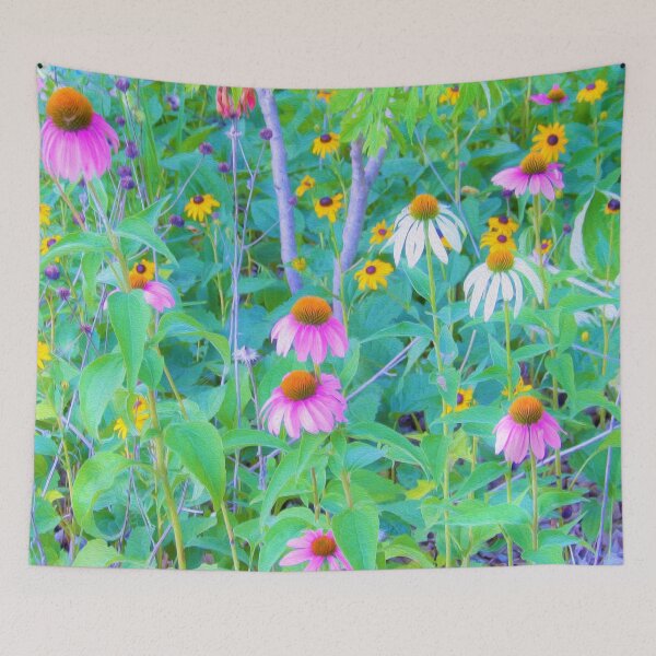 Item preview, White and Purple Coneflowers and Yellow Rudbeckia Garden designed and sold by myrubiogarden.