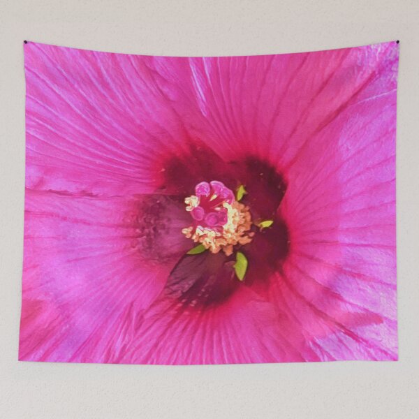 Item preview, Deep Pink and Crimson Hibiscus Flower Macro designed and sold by myrubiogarden.