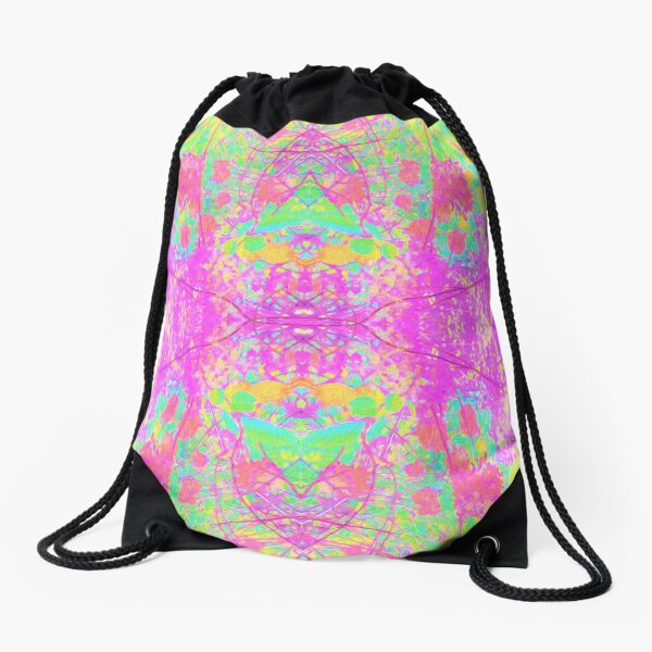 Hot Pink and Purple Abstract Branch Pattern Drawstring Bag