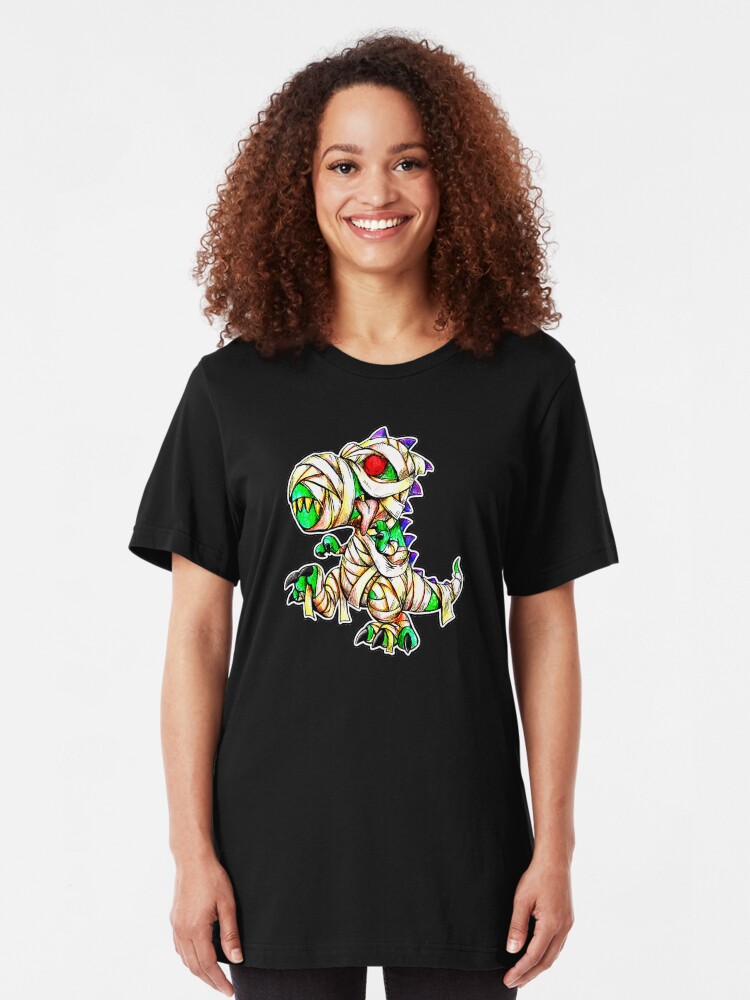 Alternate view of Cute Mummified Trex Halloween. Slim Fit T-Shirt