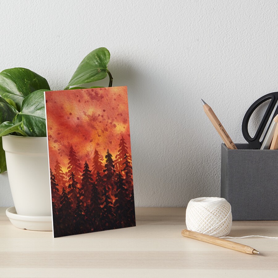 Sunset Pine Forest Silhouette Watercolor Painting Art Board Print By Redfinchdesigns Redbubble