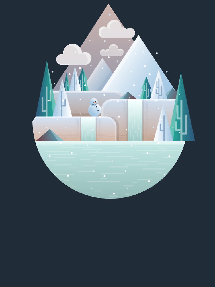 Aperçu 6 sur 6. T-shirt premium avec l'œuvre Illustration de paysage d'hiver plat créée et vendue par creaschon.