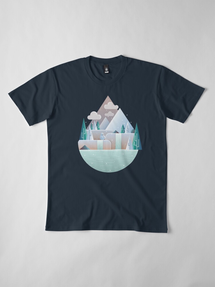 Aperçu 4 sur 6. T-shirt premium avec l'œuvre Illustration de paysage d'hiver plat créée et vendue par creaschon.