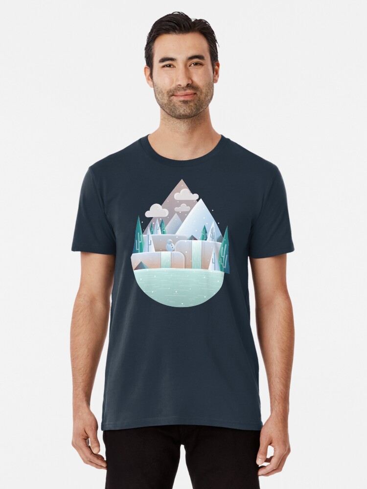 Aperçu 1 sur 6. T-shirt premium avec l'œuvre Illustration de paysage d'hiver plat créée et vendue par creaschon.